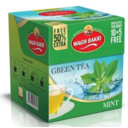 Wagh Bakri Green Tea Mint 10 Tea Bags-7.9oz