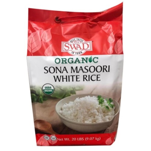 Swad Organic Sona Masoori White Rice -20lb